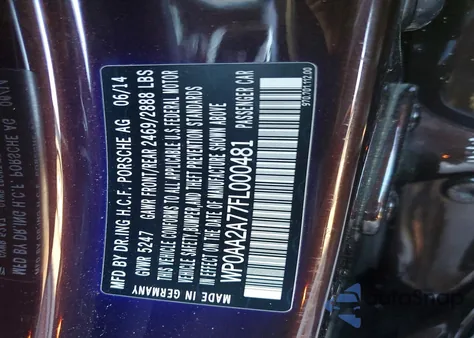 2015 Porsche Panamera 2 z USA, uszkodzony, nr VIN WP0AA2A77FL000481